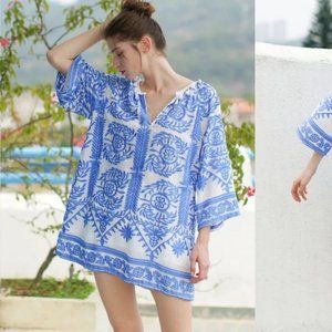 Beulah Style V-Neck Embroidered Dress Size S/M